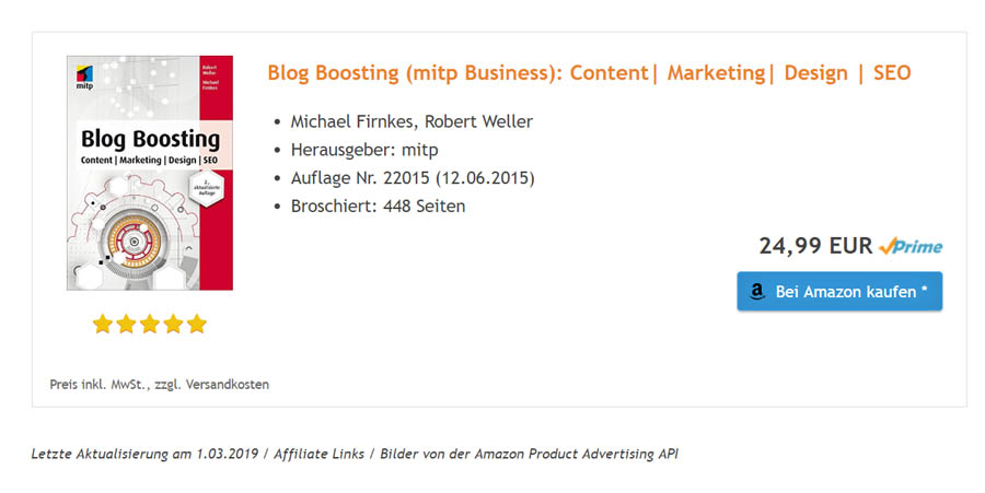 Amazon-Produktbox von AAWP-Plugin