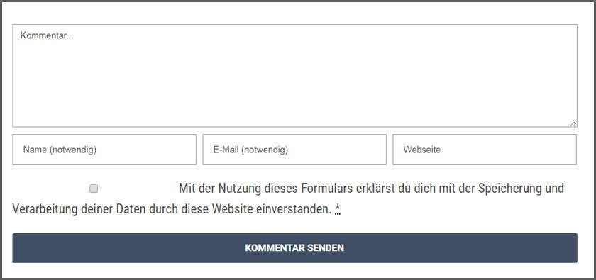 Kommentarformular mit Hinweis
