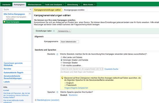 Google AdWords - Kampagne erstellen