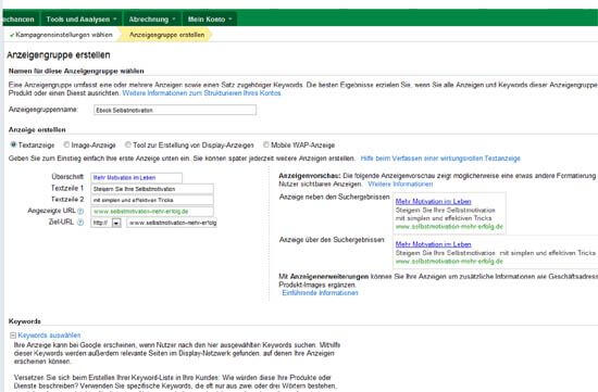 Google AdWords - Anzeigengruppe erstellen