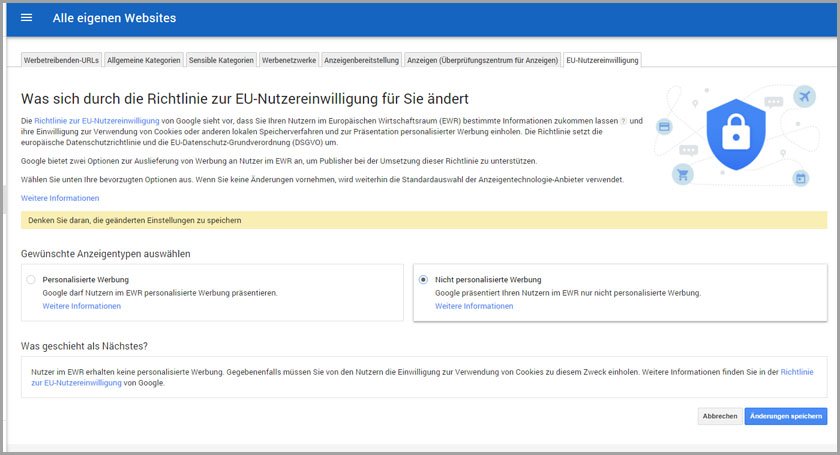 Google AdSense - Nicht-personalisierte Werbung