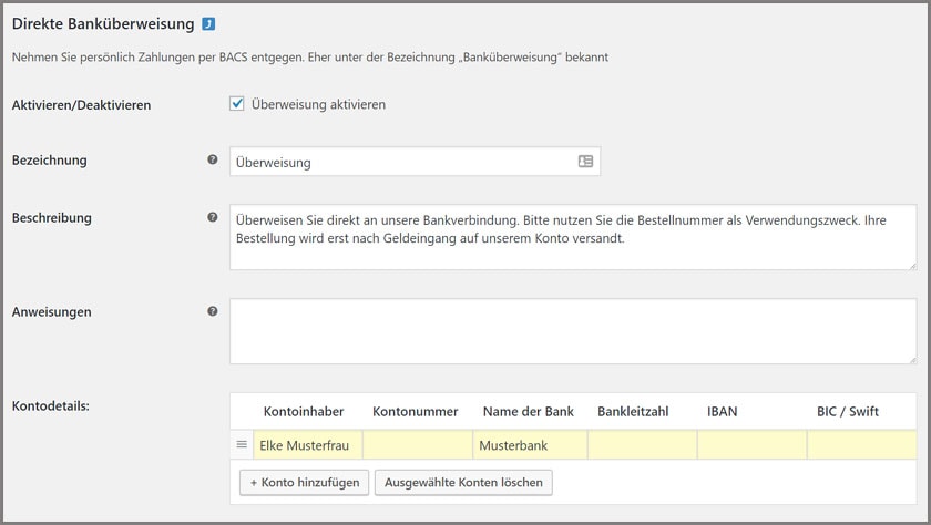Banküberweisung WooCommerce