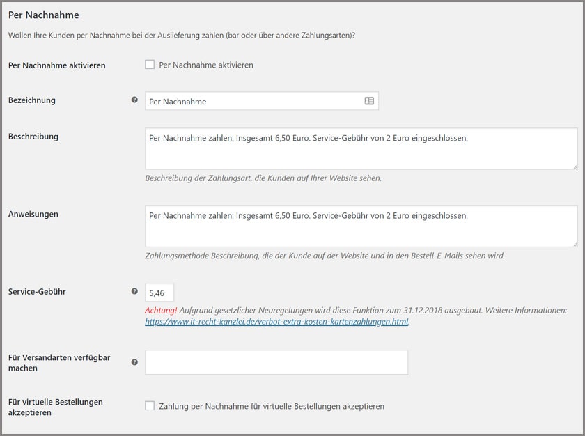 Nachnahme WooCommerce