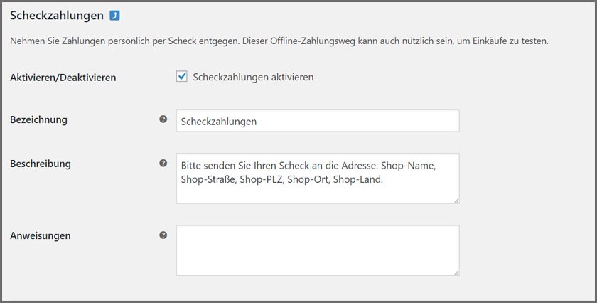 Scheckzahlungen WooCommerce