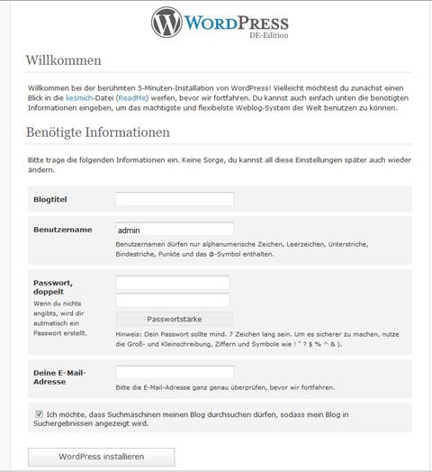 Einen Blog erstellen mit WordPress - Teil 1: Die 5 Minuten-Installation